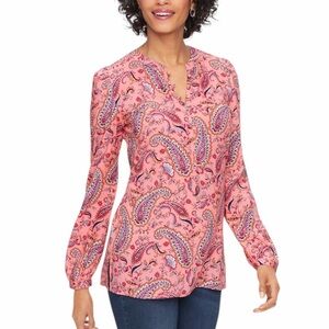 Talbots Dancing Paisley Band Collar Popover Top